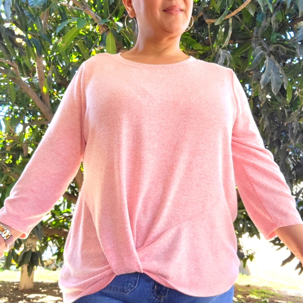 I.N. STUDIO WOMAN Pink Knit Top 1X